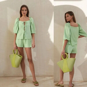 Cult Gaia green Aurel tie front top size Large